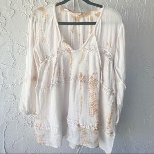 Jen’s Pirate Booty Tie Dye Peasant Top Tunic Medium Large Crochet Boho Cream
